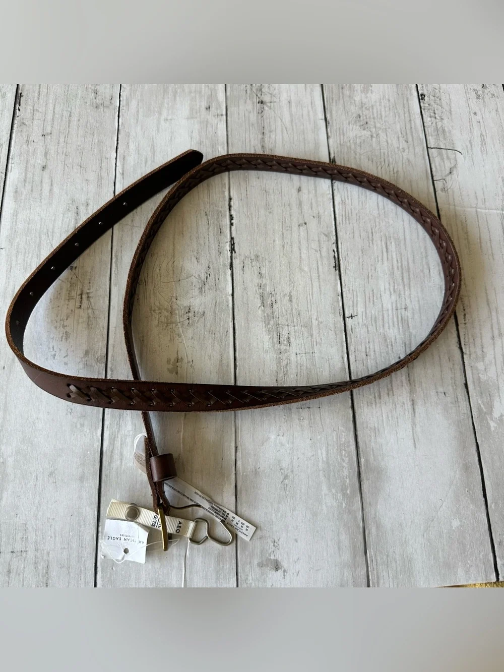 NEW WITH TAGS AMERICAN EAGLE BROWN BRAIDED ACCENT BELT SKINNY BELT SIZE L/ XL